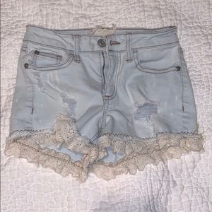 Lace and denim shorts